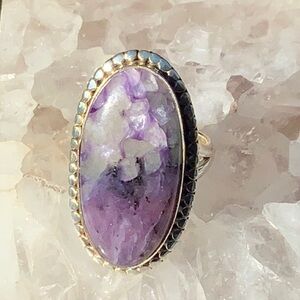 LEPIDOLITE 925 STERLING SILVER RING, SIZE 8